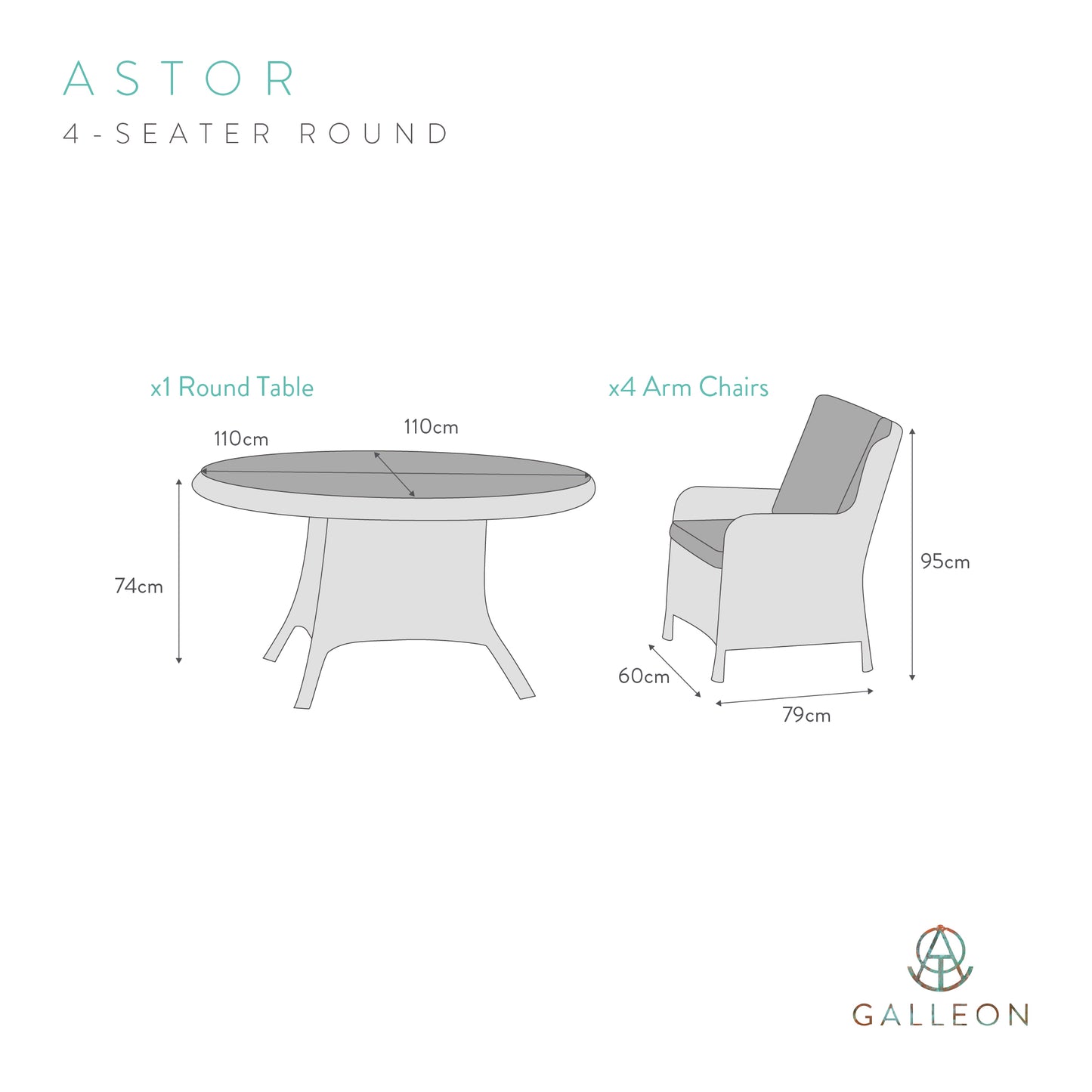 Astor Dark 4 Seat Round Dining Set