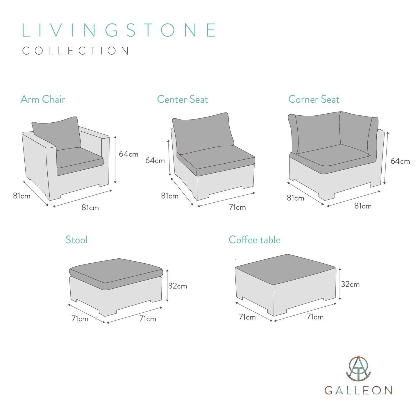 Livingstone 7 Seater Sofa Set With Armchair & Double Footstool