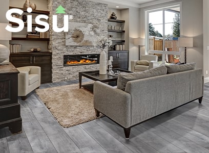 Sisu Laminate in Rustic Grey Oak installed in a living room