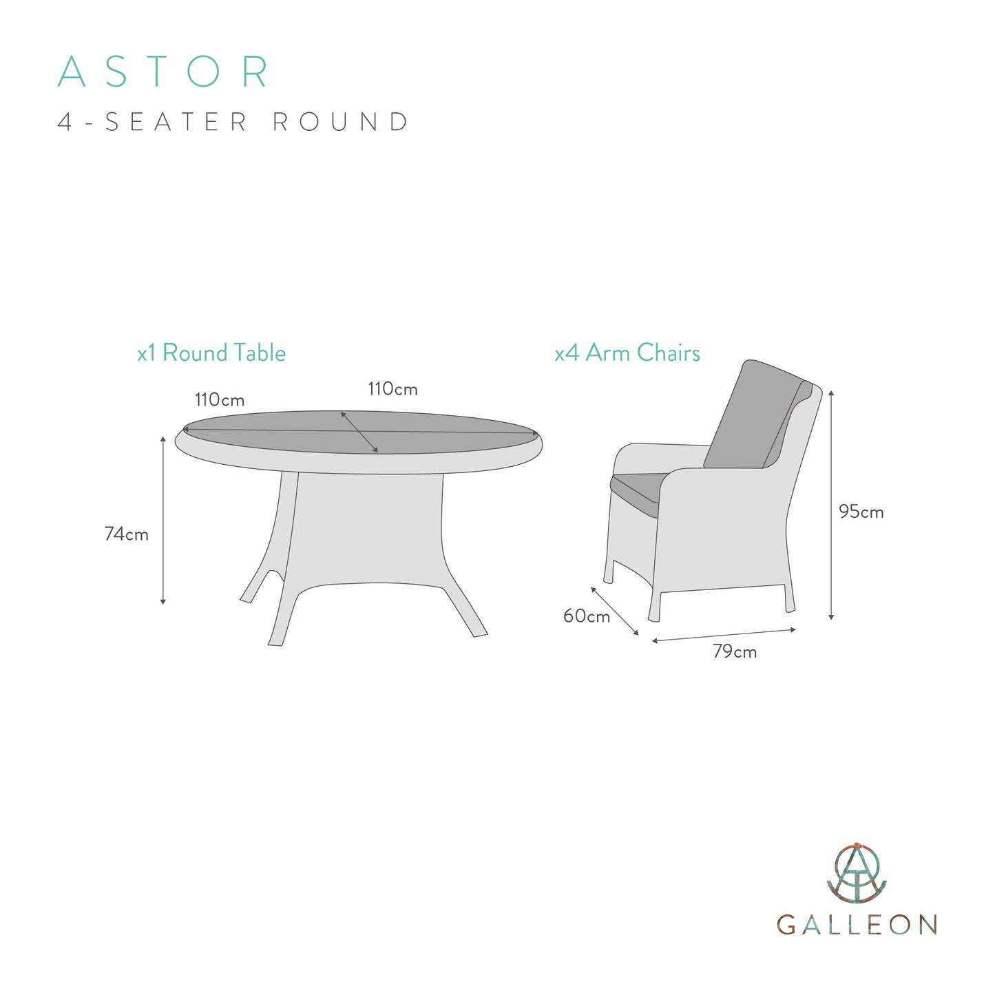 Astor 4 Seat Round Dining Set