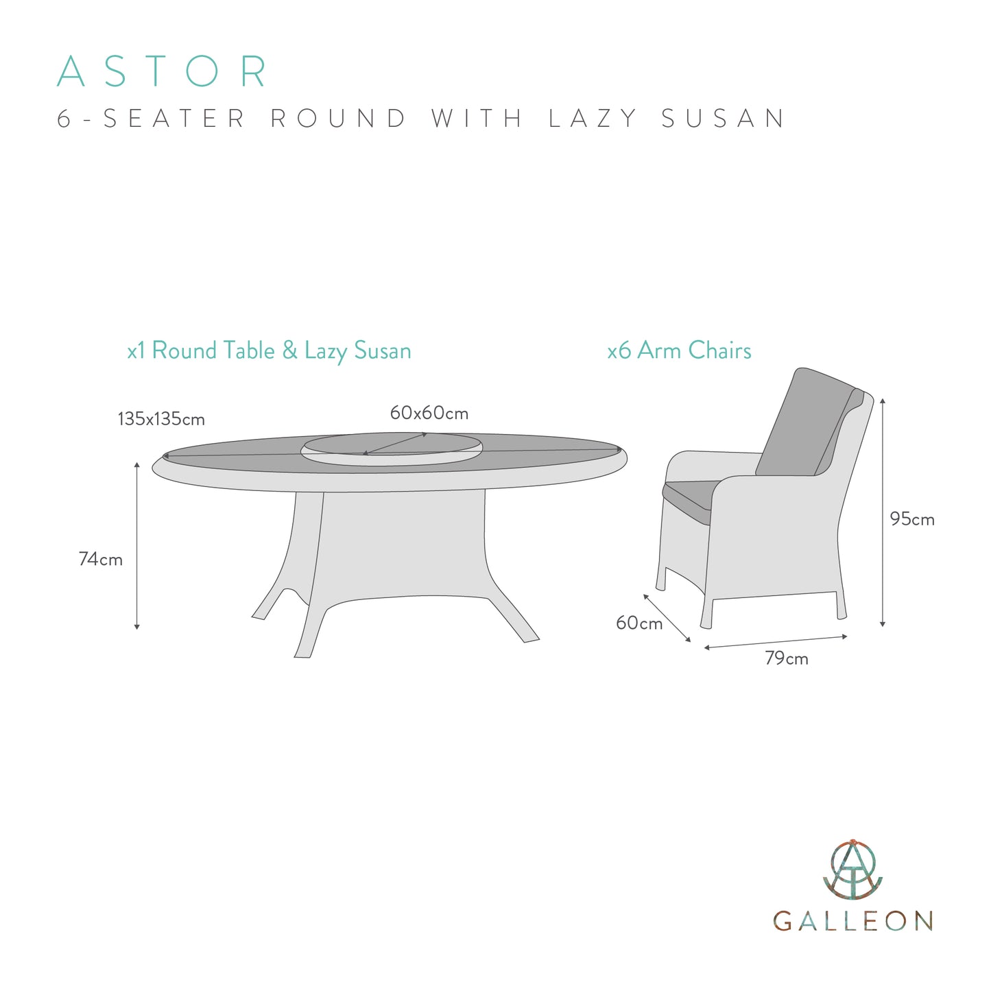 Astor Dark 6 Seat Round Dining Set