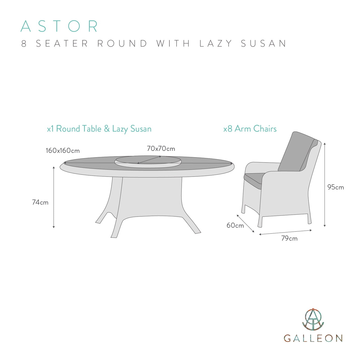 Astor Dark 8 Seat Round Dining Set