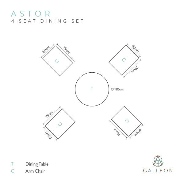 Astor Dark 4 Seat Round Dining Set