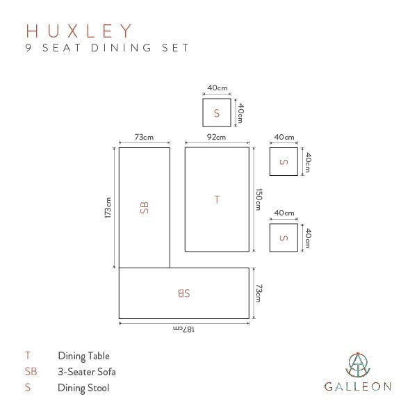 Huxley 9 Seat Dining Sofa Set