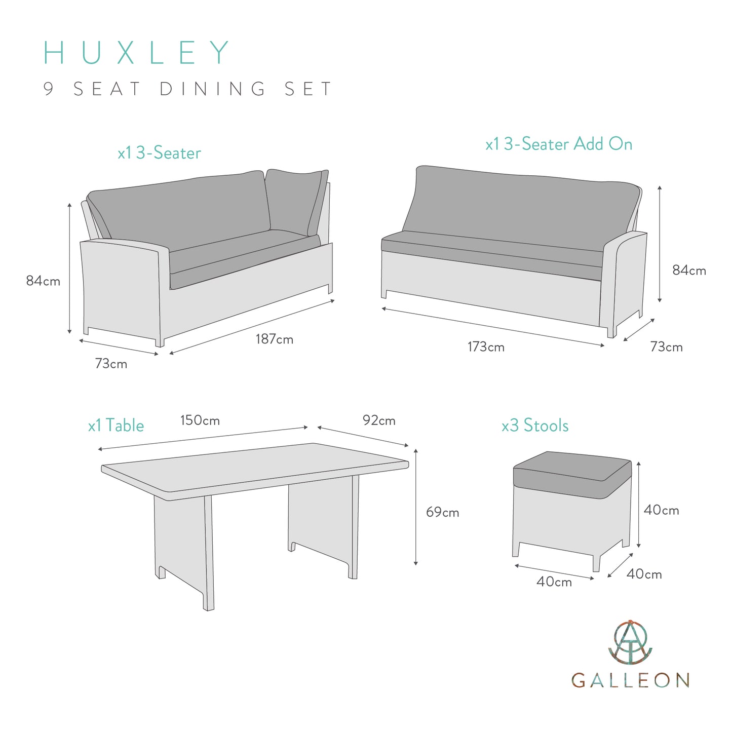 Huxley 9 Seat Dining Sofa Set